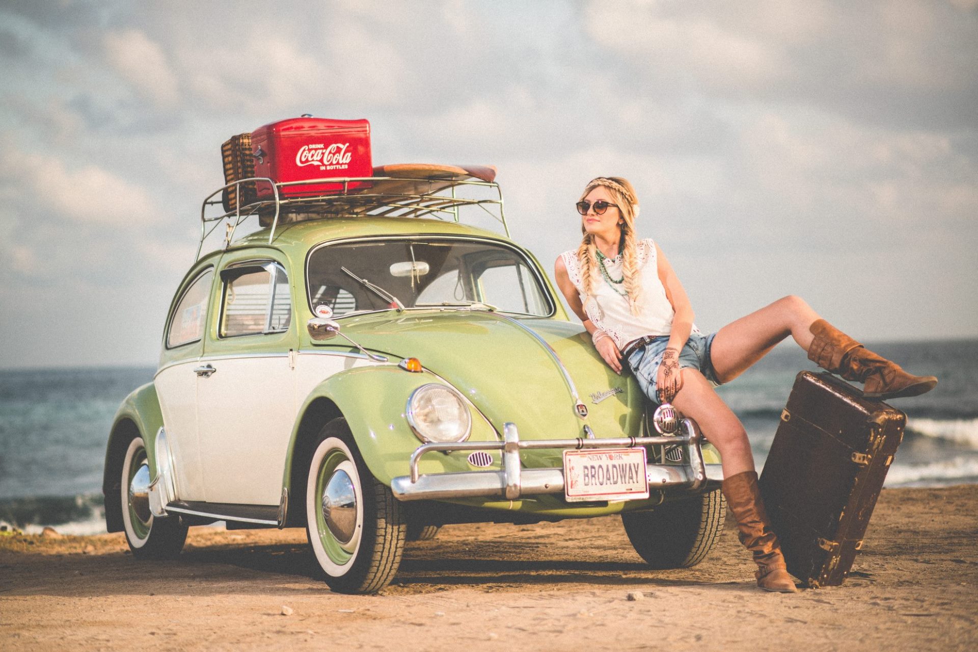 Woman in VW Bug in New York